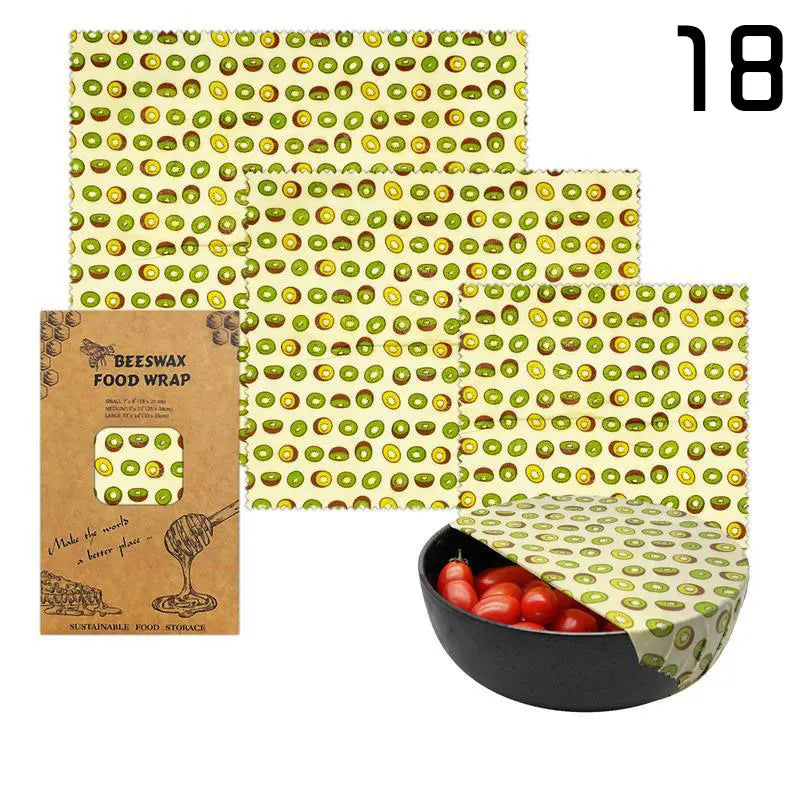 Film Alimentaire Réutilisable Cire d'Abeille Lot de 3 motifs fruités far