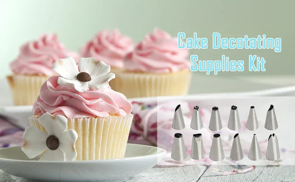 Poches à Douille en Silicone - Set de Pâtisserie avec 12 Douilles en Acier Inoxydable douillepoche