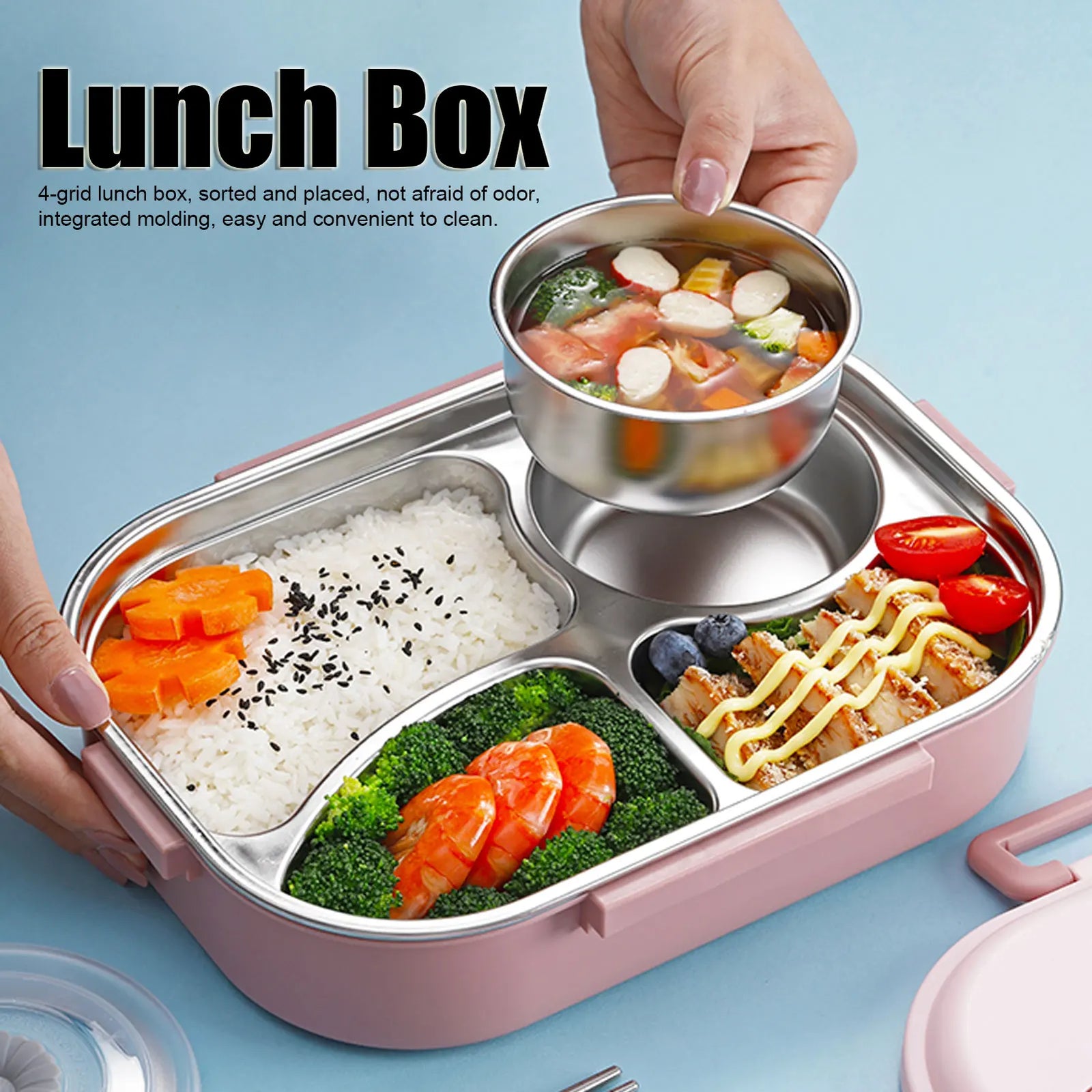 LunchBox Inox — 4 Compartiments, Bol à Soupe 300 ml, Isolation par Eau Chaude lunchbox