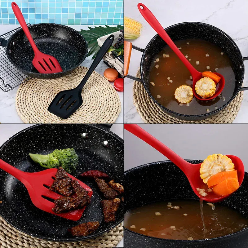 Set Ustensiles Silicone 10 pièces | Non-adhérent et résistant à la chaleur spatule en silicone