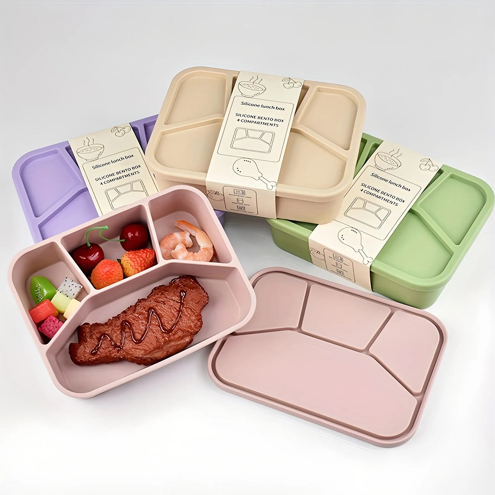 Bento Compartimenté Silicone Écologique | 4 Compartiments 700ml Bento
