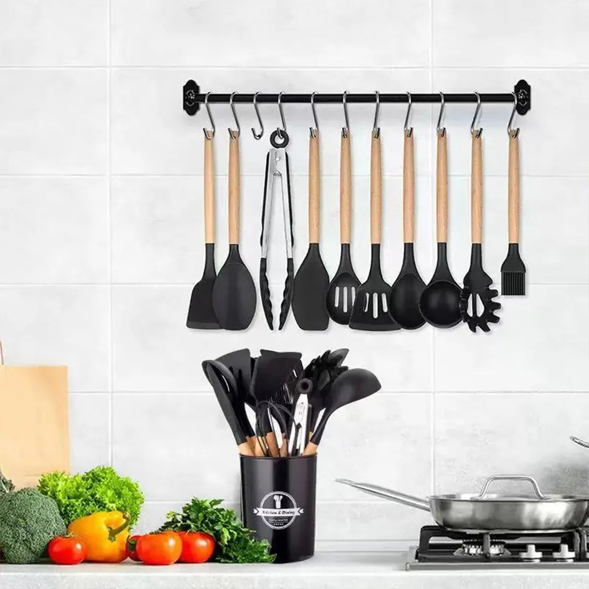 Set Ustensiles Silicone 46 pièces Non-adhésif et résistant à la chaleur spatule en silicone