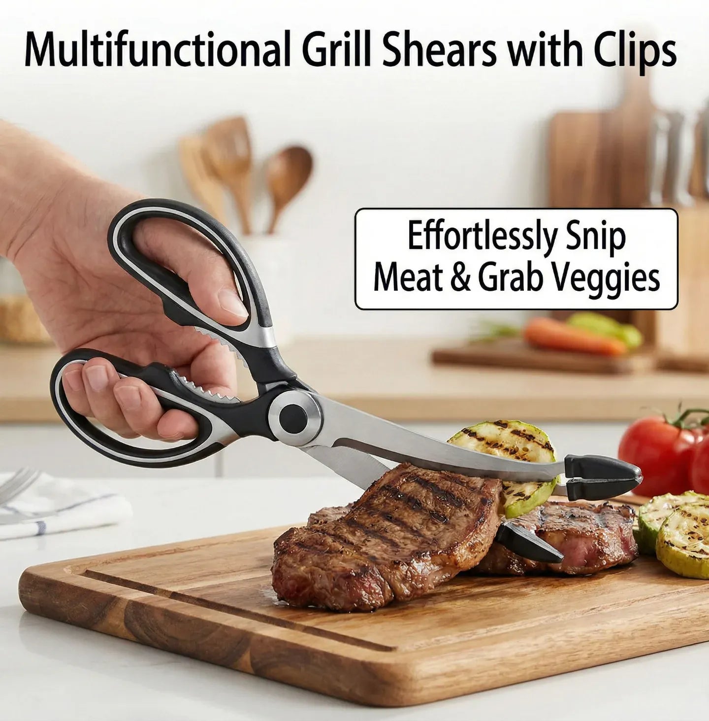 Ciseaux BBQ Multi-Fonctions Inox 304 avec Pince et Brosse Accessoire ciseaux