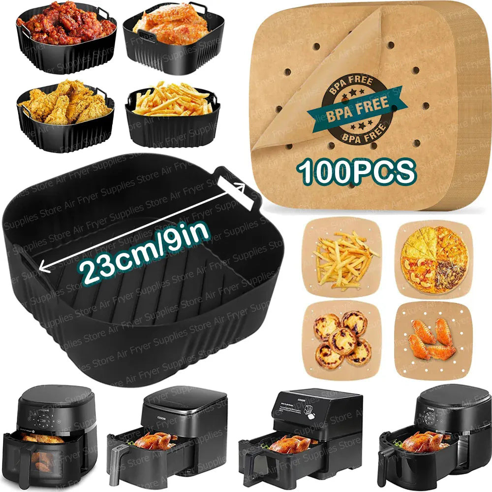 Moules Silicone Air Fryer Réutilisables Carré 23 cm - Lot de 1 Air Fryer