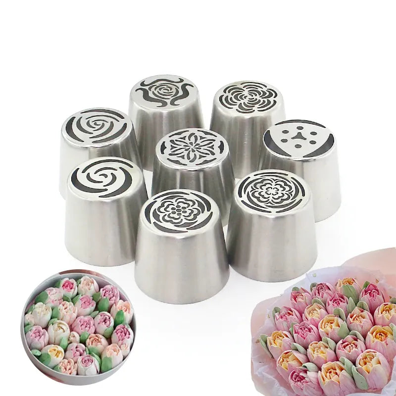 Douilles à Pâtisserie en Acier Inoxydable pour Fleurs 3D - 8 Pièces douillepoche