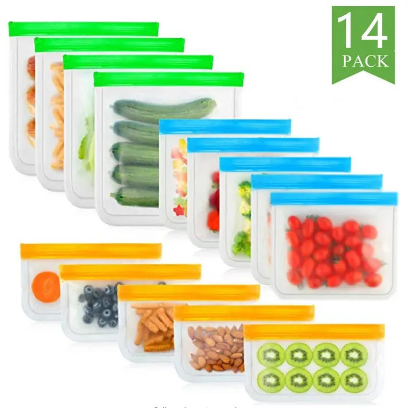 Sachets Silicone Réutilisables Anti-Fuite - Lot de 7 Pièces 25x30cm
