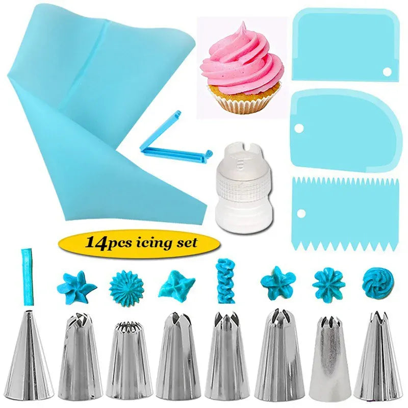 Kit de Décoration de Gâteaux 14 pièces - Douilles et Poches en Silicone douillepoche