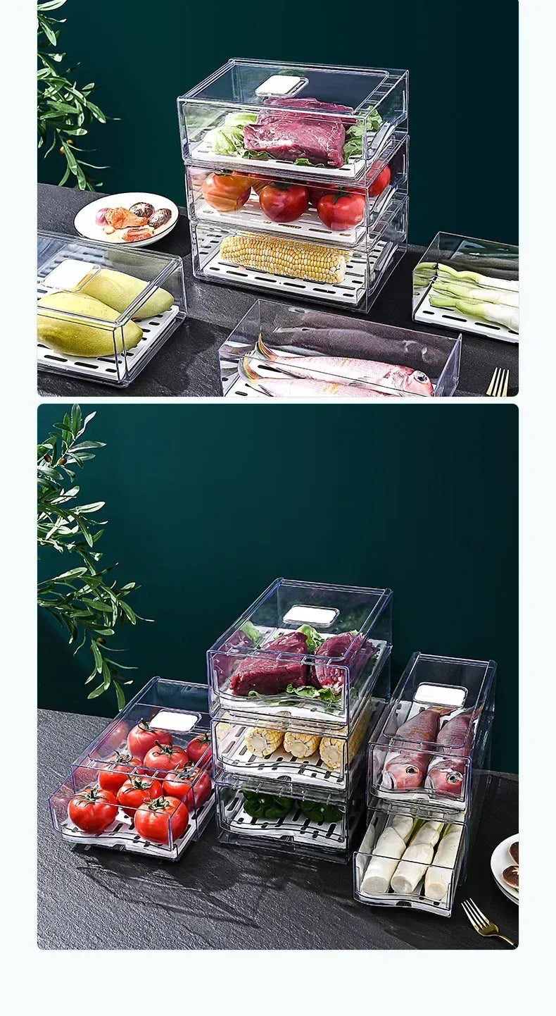 Bac de Rangement Frigo Empilable pour Légumes et Viandes 4L