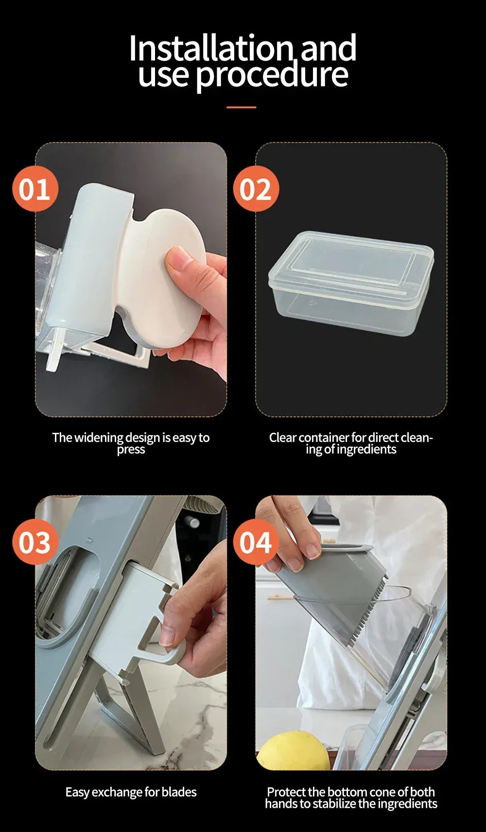 Mandoline Coupe-Légumes Multifonction 4-en-1 — Julienne 3/7 mm Mandoline