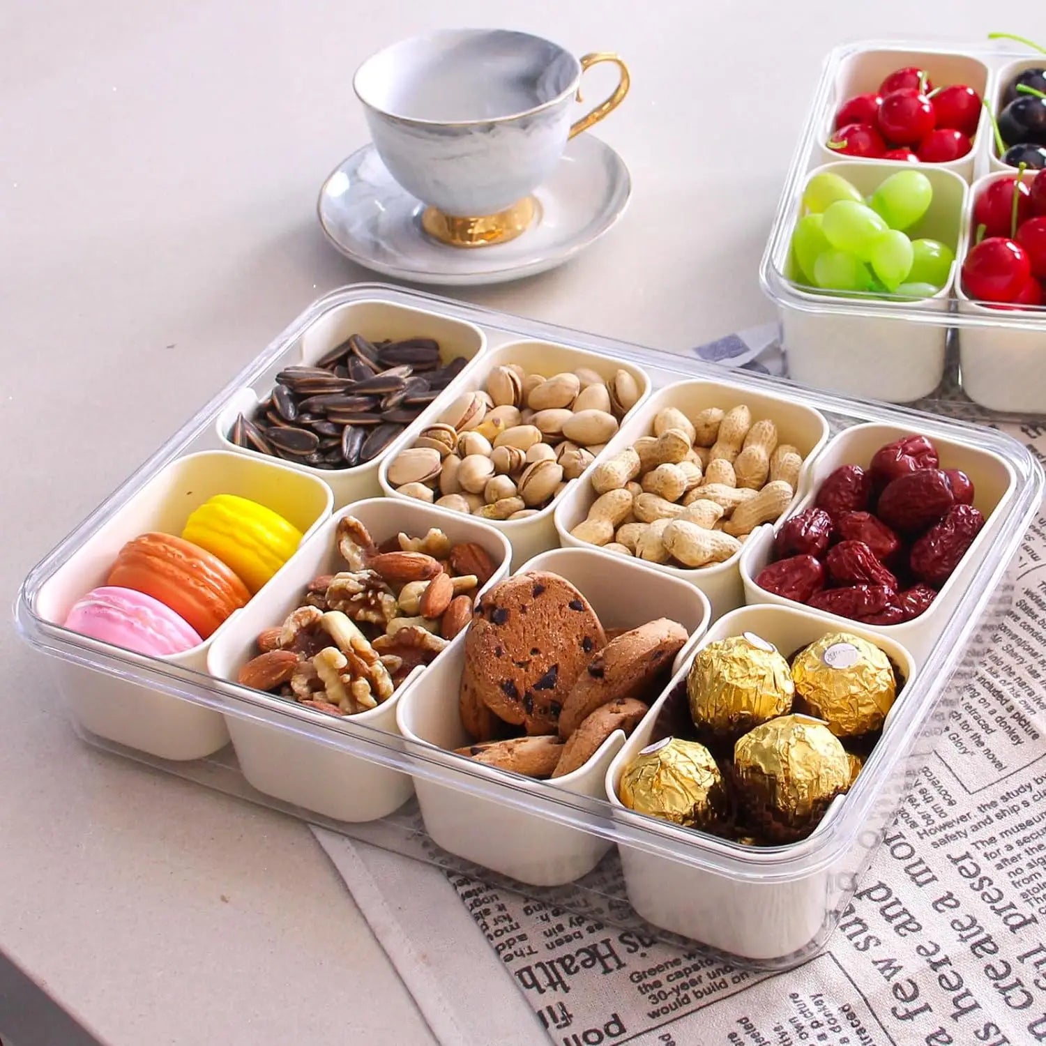 Boîte Snack Organiseur 4 Compartiments Empilable avec Couvercle