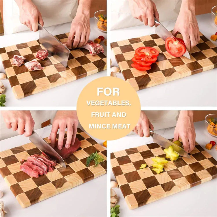 Planche à Découper Bois Motif Damier – 3 Tailles, 2,8 cm planche a decouper en bois