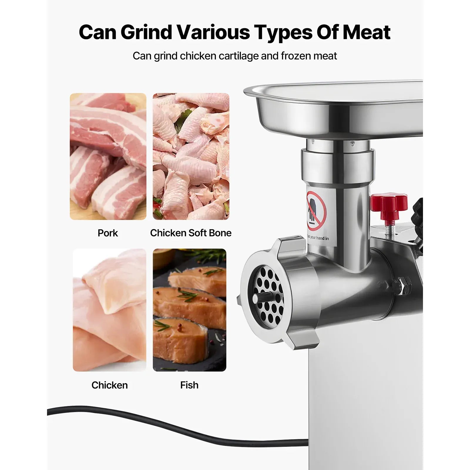 Hachoir à Viande Électrique Inox — 600W / 850W / 1100W avec Embout à Saucisses Hachoirs à Viande