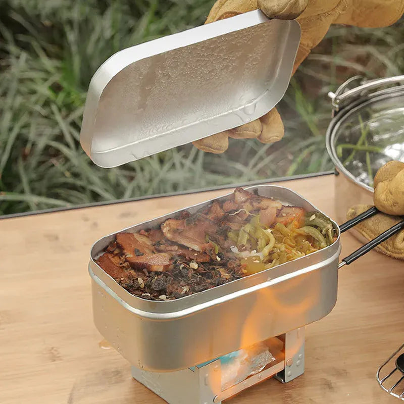 Bento Aluminium 2 Compartiments Pliables pour Camping et Pique-Nique Bento