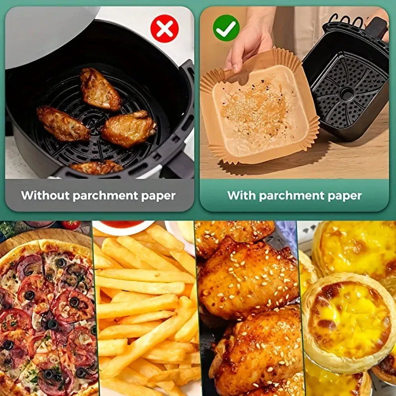 Papier Cuisson Air Fryer Jetable Antiadhésif Carré Lot de 30 Pièces Air Fryer