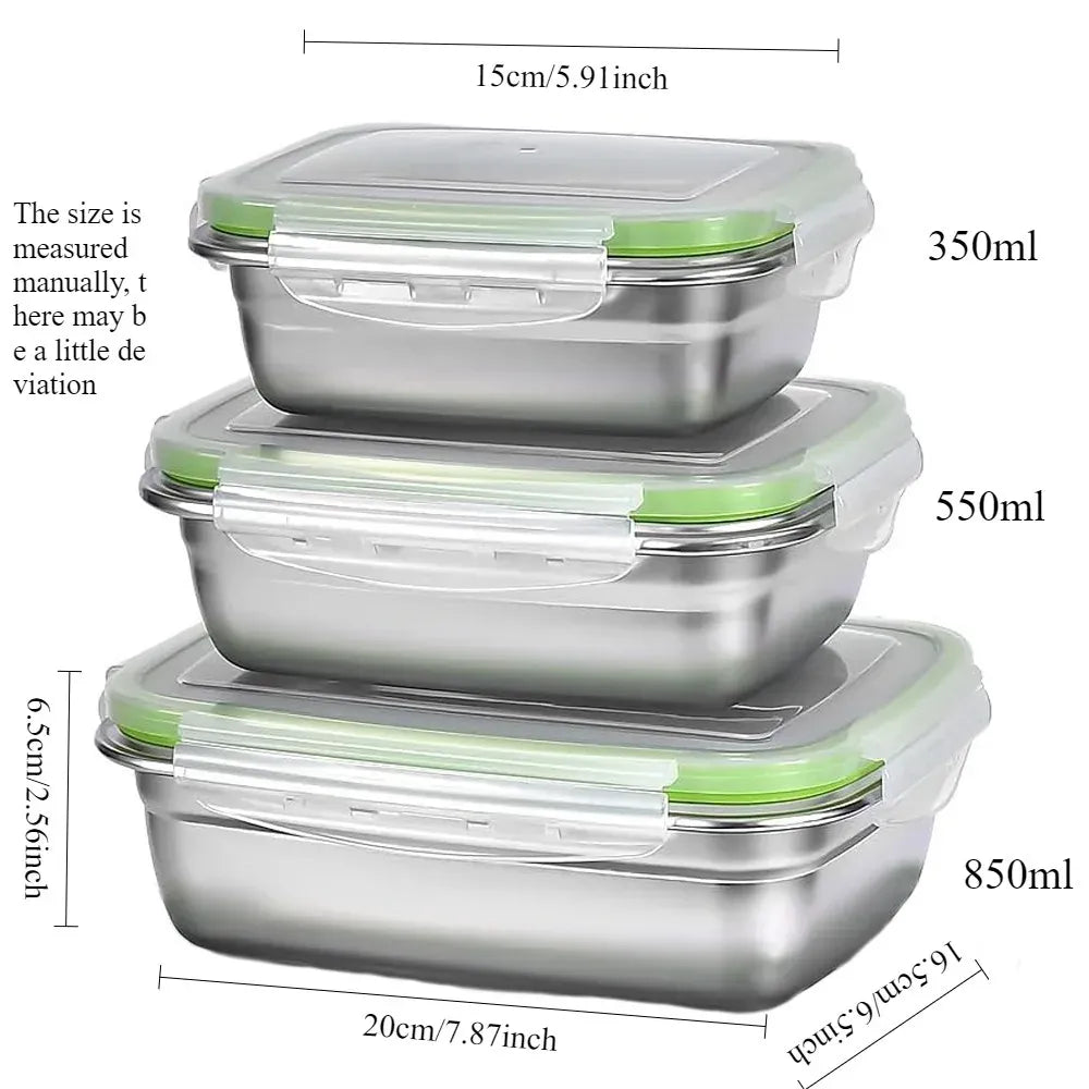 Boîtes Hermétiques en Inox - 400 à 1200ml - Lots de 1 à 3 Boîtes Hermétiques