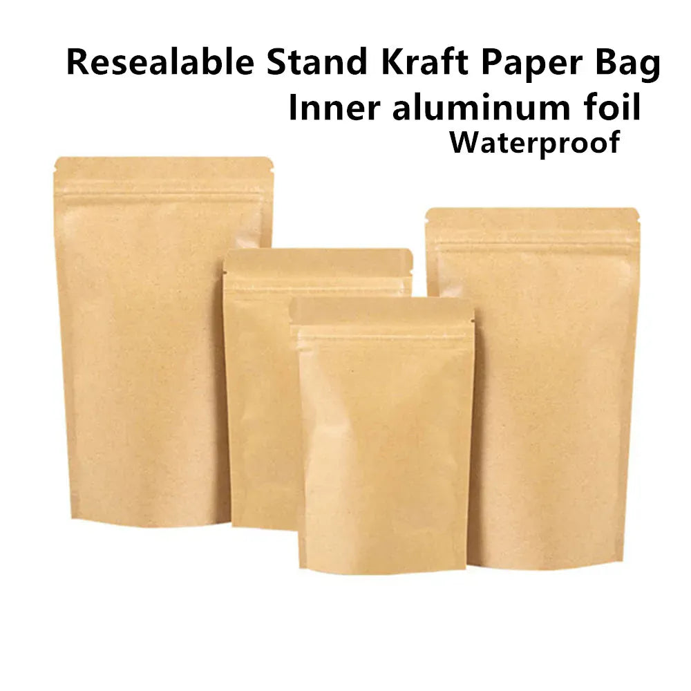 Sachets Kraft Transparent Fermeture Zip - Lot de 100 pièces