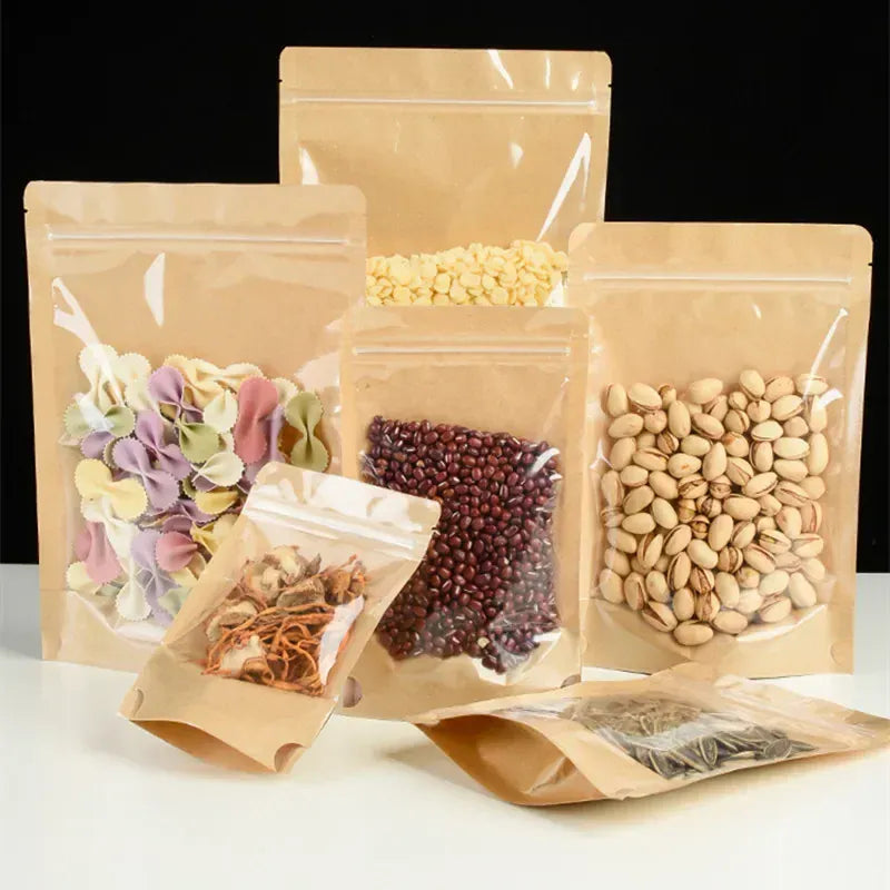Sachets Kraft Transparente Autoportants - Lot de 50 Pièces