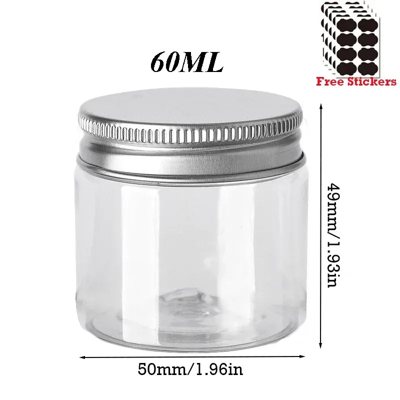 Lot de 50 Pots en Plastique PET Alimentaire 30–150 ml avec Couvercle Aluminium Vissé