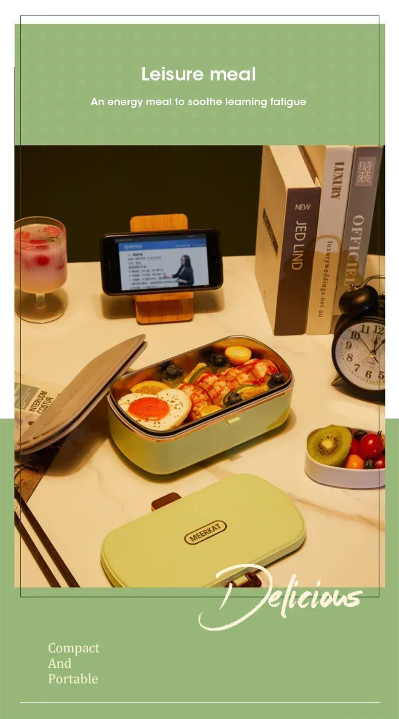 Lunch Box Chauffante Inox 304 Sans Eau 900 ml — Chauffage Sec 36 W - VERTE lunchboxchauf