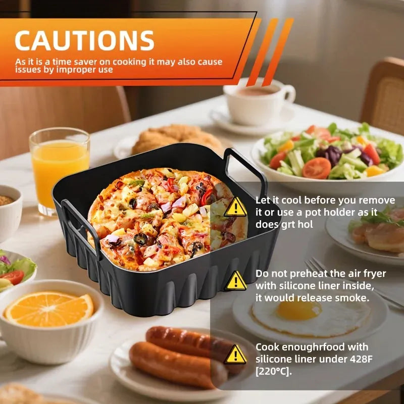 Moule Silicone Air Fryer Réutilisable Carré 20cm - Lot de 2 Pièces Air Fryer