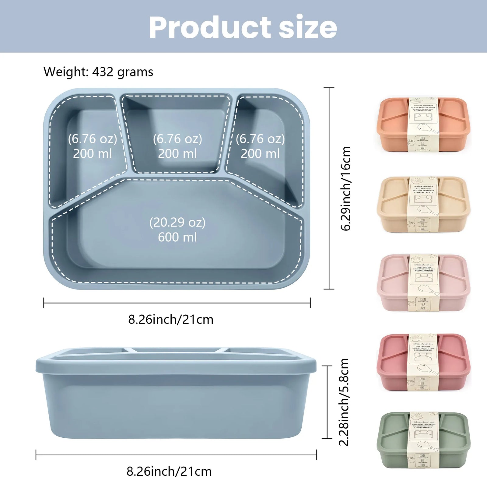 Bento Compartimenté Silicone Écologique | 4 Compartiments 700ml Bento
