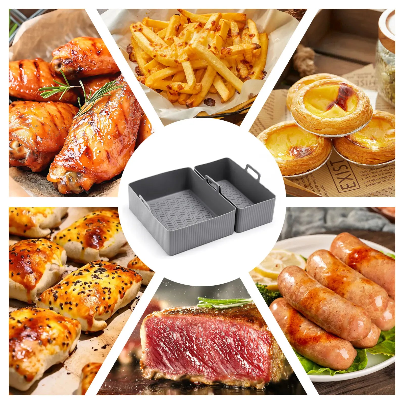 Moule Silicone Air Fryer Réutilisable Lot de 2 Pièces Rectangulaires Air Fryer