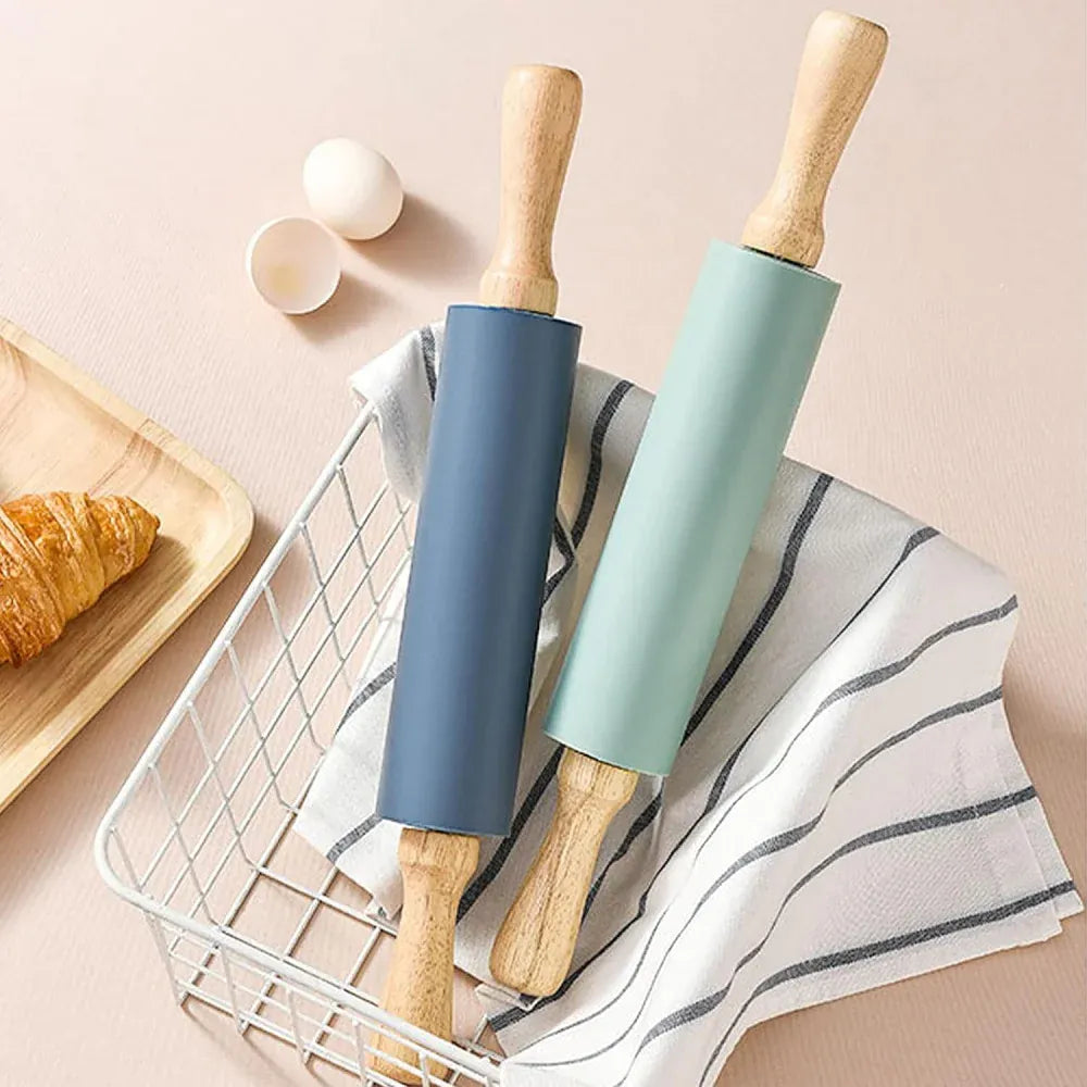 Rouleau à pâtisserie en silicone anti-adhésif avec poignées en bois rouleaupatisserie