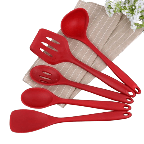 Set Ustensiles Silicone 5 pièces Résistants à la Chaleur Rouge spatule en silicone