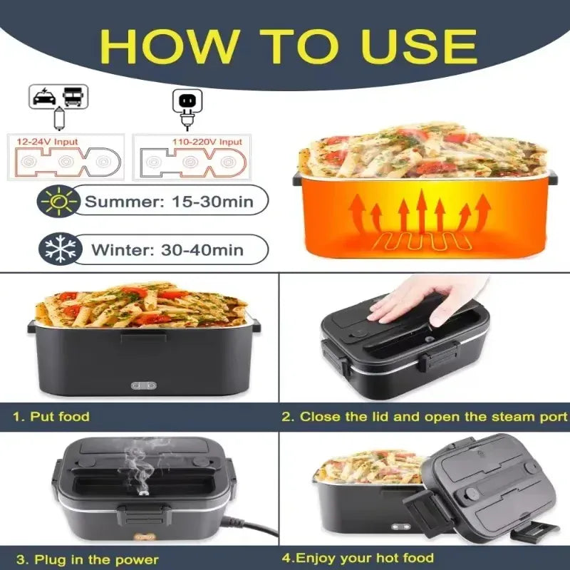 Lunch Box Chauffante Électrique 75 W — Cuve Inox 304 1,8 L — 12 V / 24 V / 220 V avec Sac Isotherme lunchboxchauf