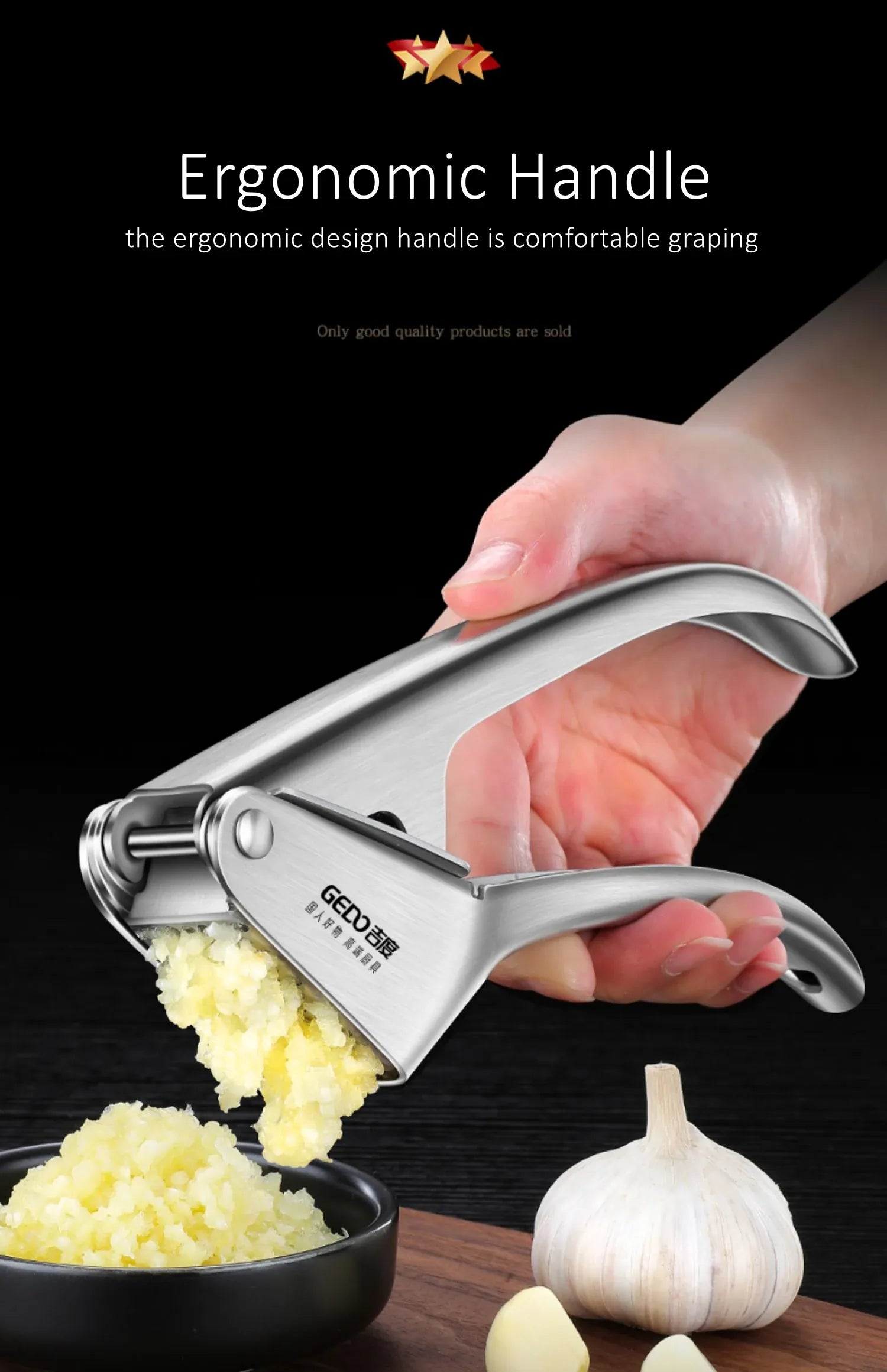 Presse-Ail Manuel Inox 304 Certifié LFGB — Double Levier, Sans Épluchage presseail
