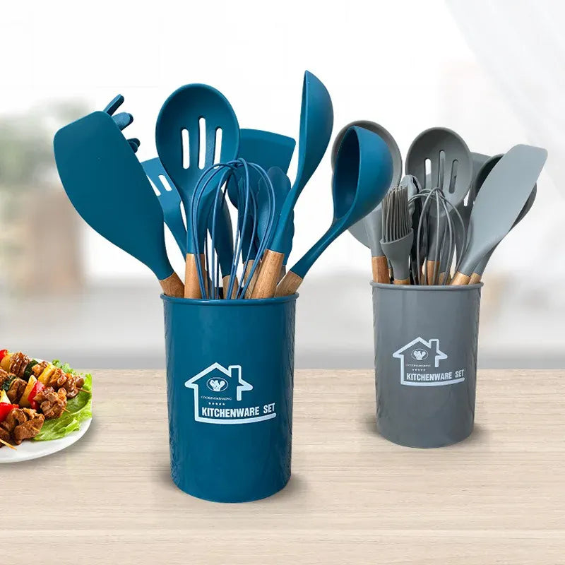 Set Ustensiles Silicone 12 pièces Cuisine | Résistants à la chaleur spatule en silicone