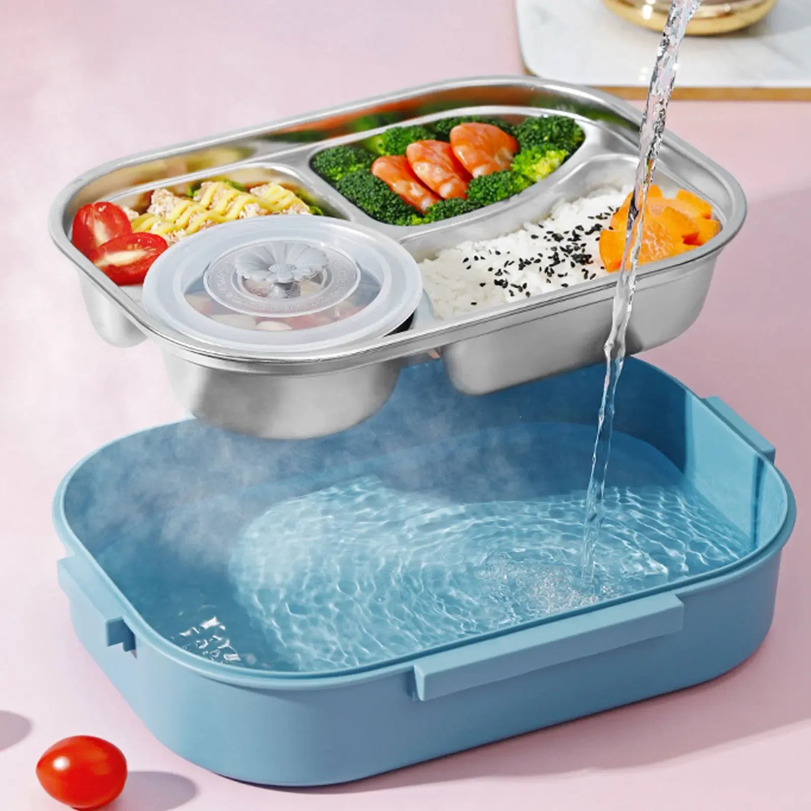 LunchBox Inox — 4 Compartiments, Bol à Soupe 300 ml, Isolation par Eau Chaude lunchbox