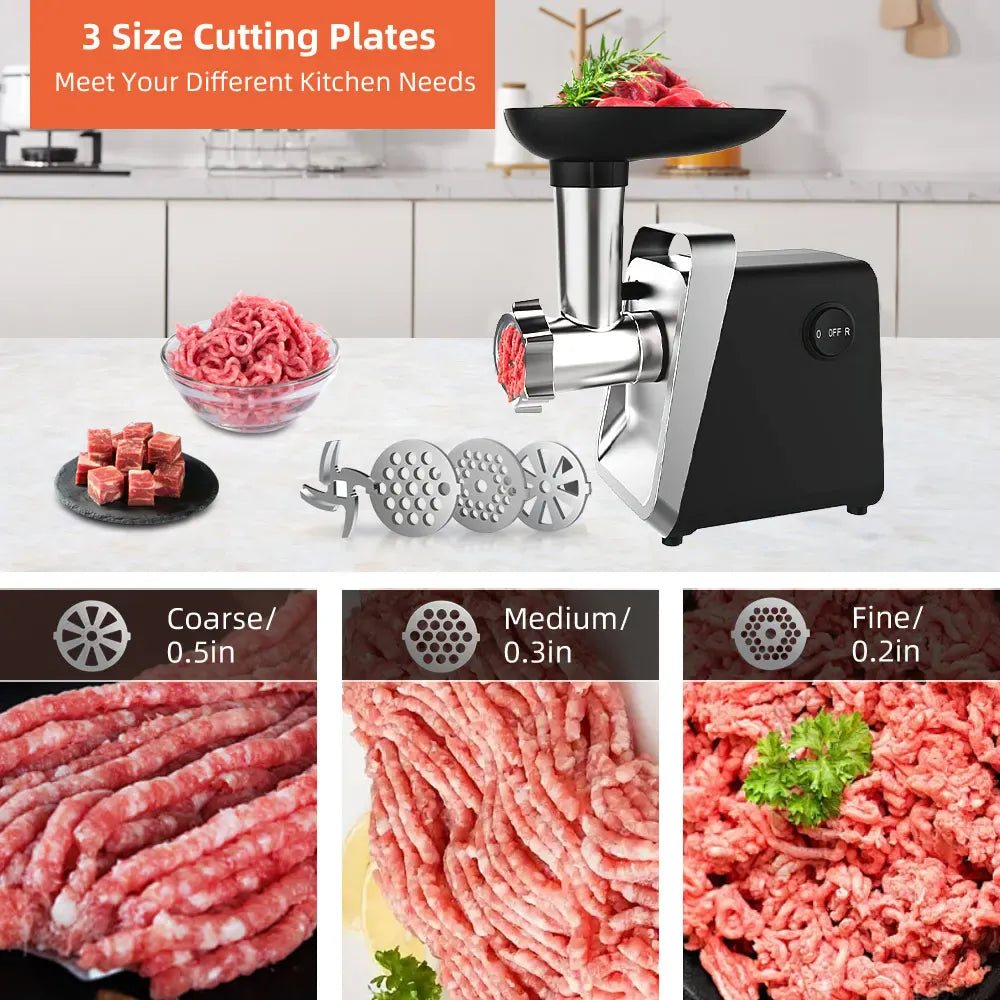 Hachoir à Viande Électrique 750 W — Inox, 3 Grilles, Accessoires Saucisse et Kebbe Hachoirs à Viande