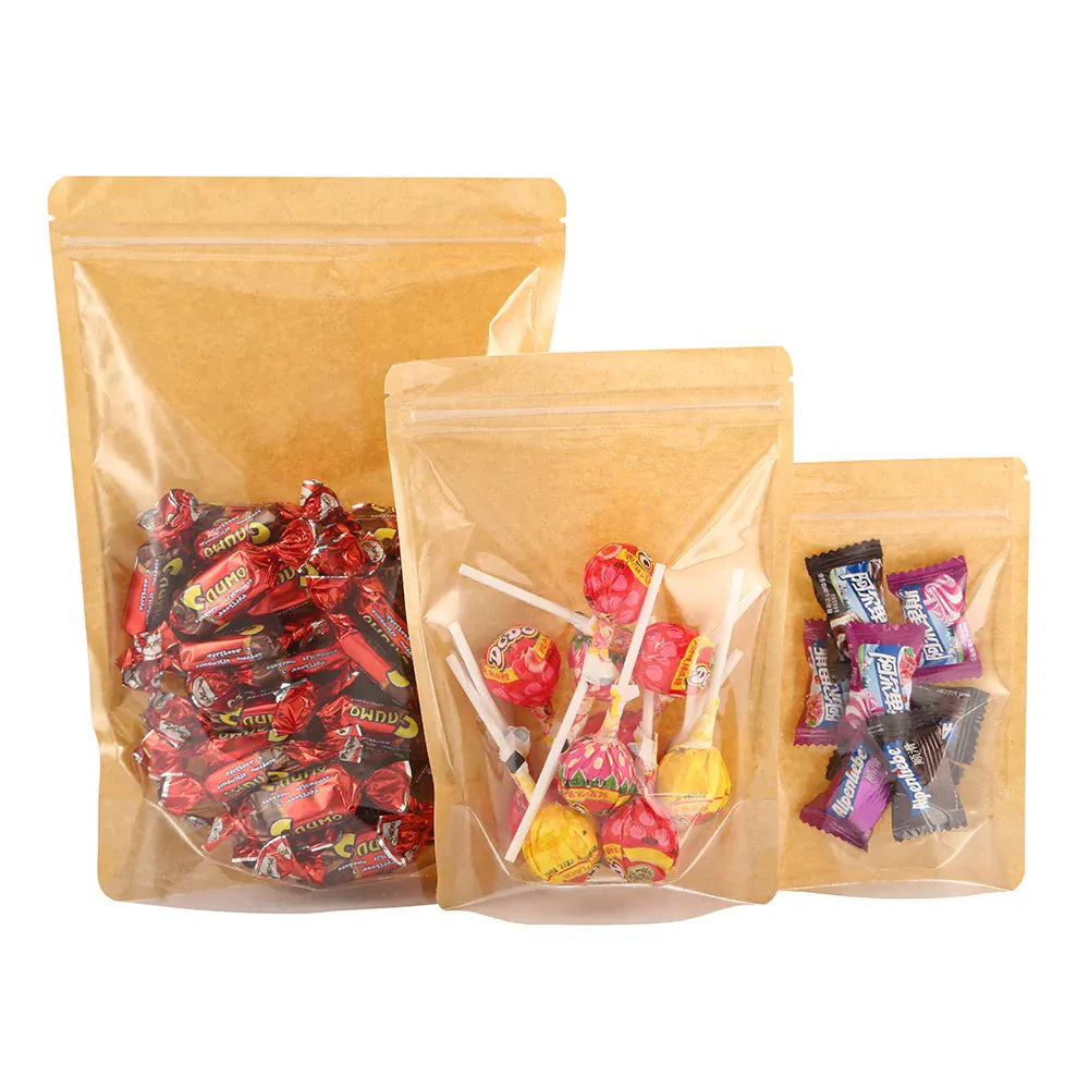 Sachets Kraft Transparent Fermeture Zip - Lot de 100 pièces