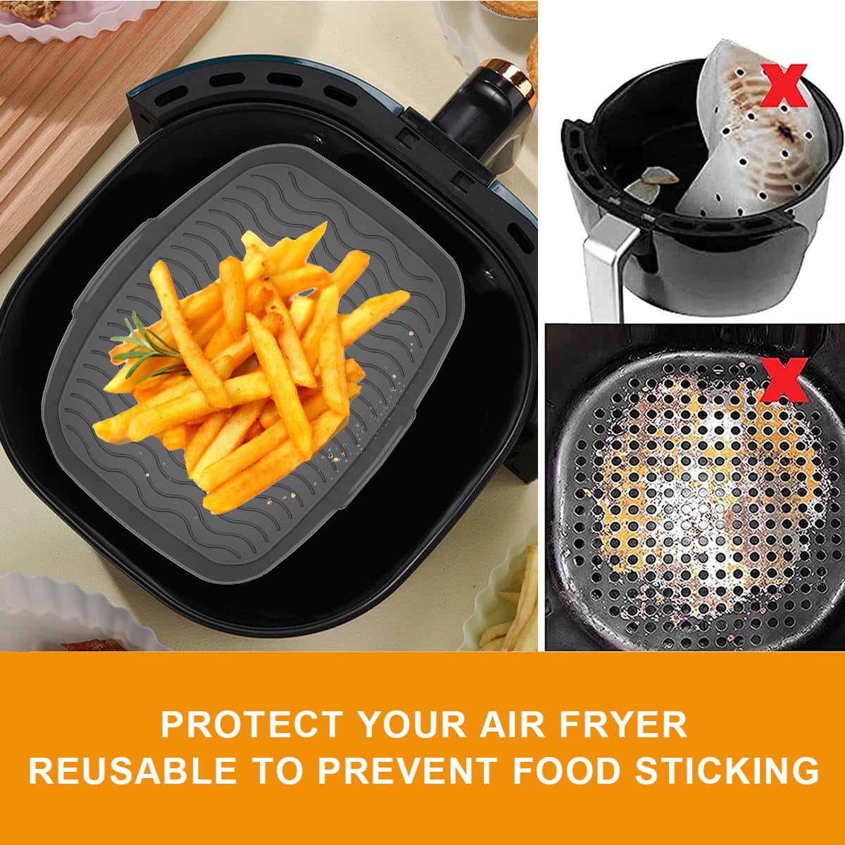 Moule Silicone Air Fryer Rectangulaire Réutilisable - Lot de 2 Pièces Air Fryer