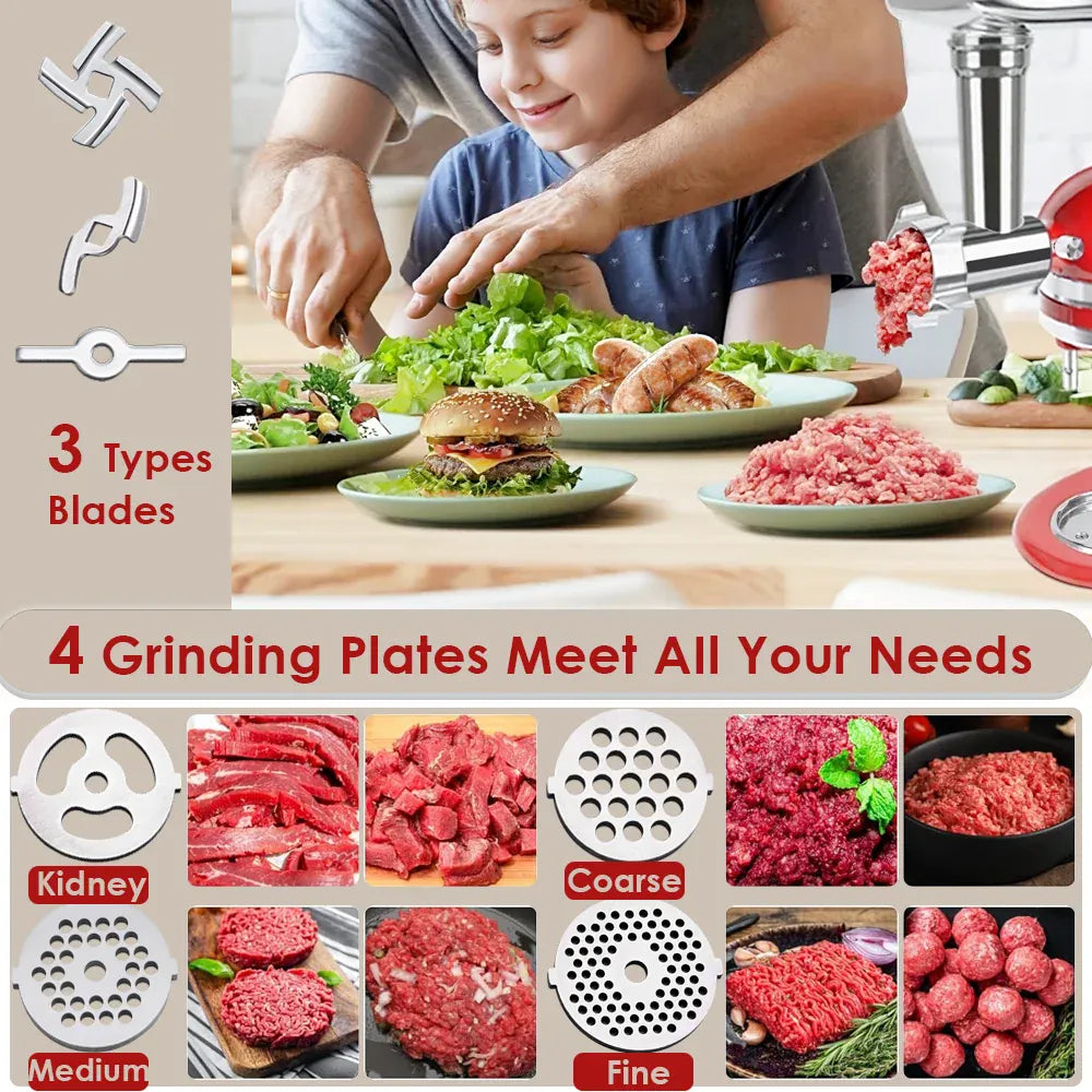 Kit Accessoires Hachoir pour Robot KitchenAid — 17 Pièces, 4 Grilles, 3 Lames + Tubes à Saucisse KitchenAid