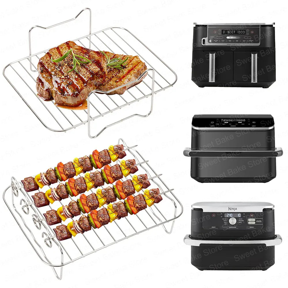 Grille Inox Air Fryer Lot de 2 Grilles et 4 Brochettes Ajustables Air Fryer