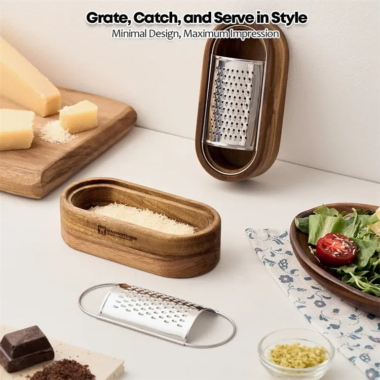 Râpe à Fromage en Acier Inox 304 avec Conteneur en Bois rape