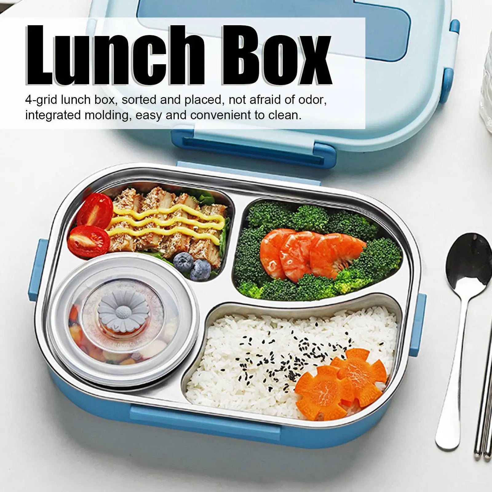 LunchBox Inox — 4 Compartiments, Bol à Soupe 300 ml, Isolation par Eau Chaude lunchbox