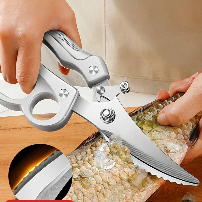 Ciseaux de cuisine en inox avec poignée ergonomique et ressort ciseaux