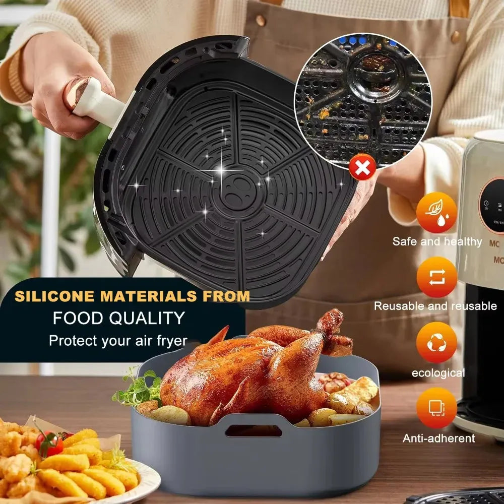 Moule Silicone Air Fryer Carré Réutilisable 55-62L avec Poignée Air Fryer