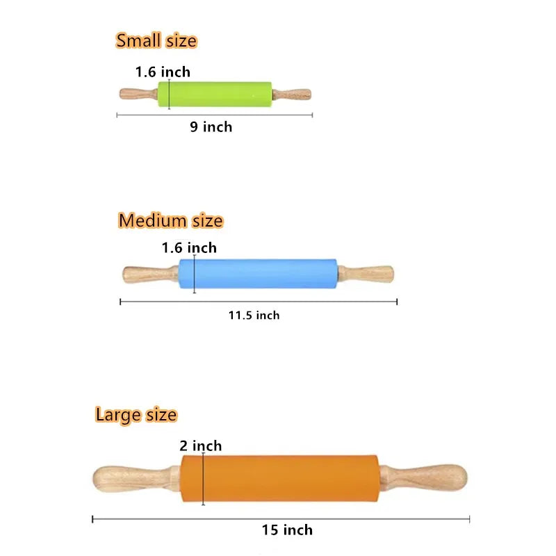 Rouleau à pâtisserie en silicone non-adhérent avec poignées en bois - Set de 14 pièces rouleaupatisserie