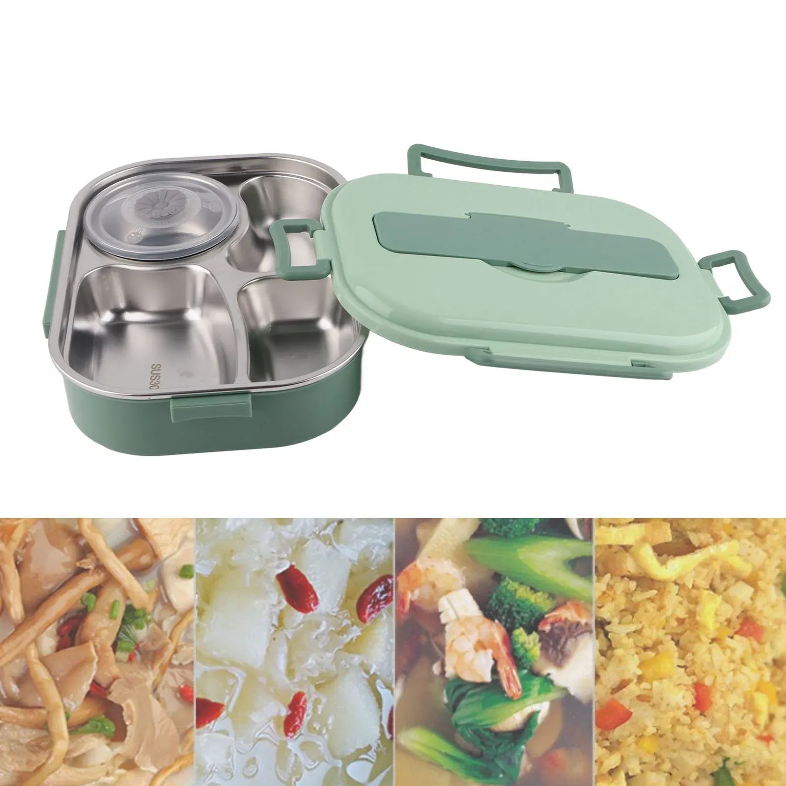 LunchBox Inox — 4 Compartiments, Bol à Soupe 300 ml, Isolation par Eau Chaude lunchbox
