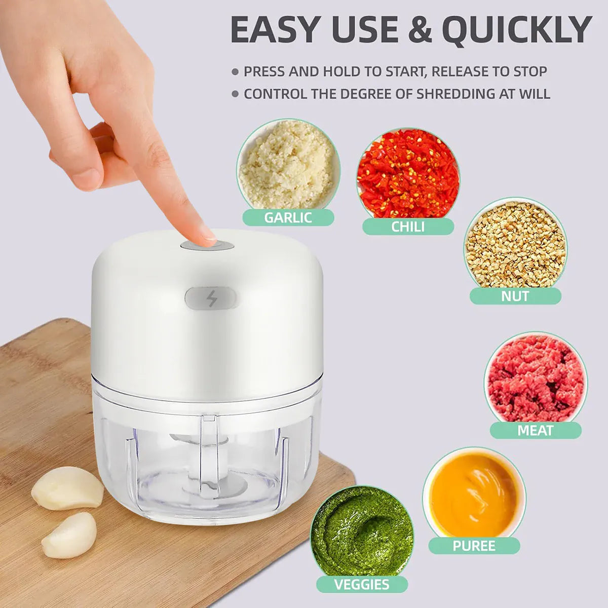 Mini Hachoir Électrique Sans Fil — Ail, Légumes, Viande — 100 ml / 250 ml mini hachoir