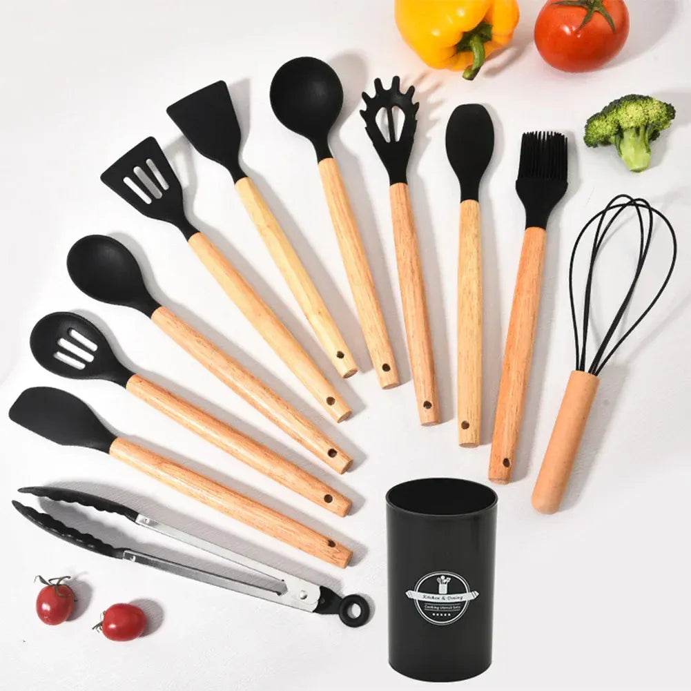 Set Ustensiles Silicone 12 Pièces | Résistant à la Chaleur avec Support spatule en silicone