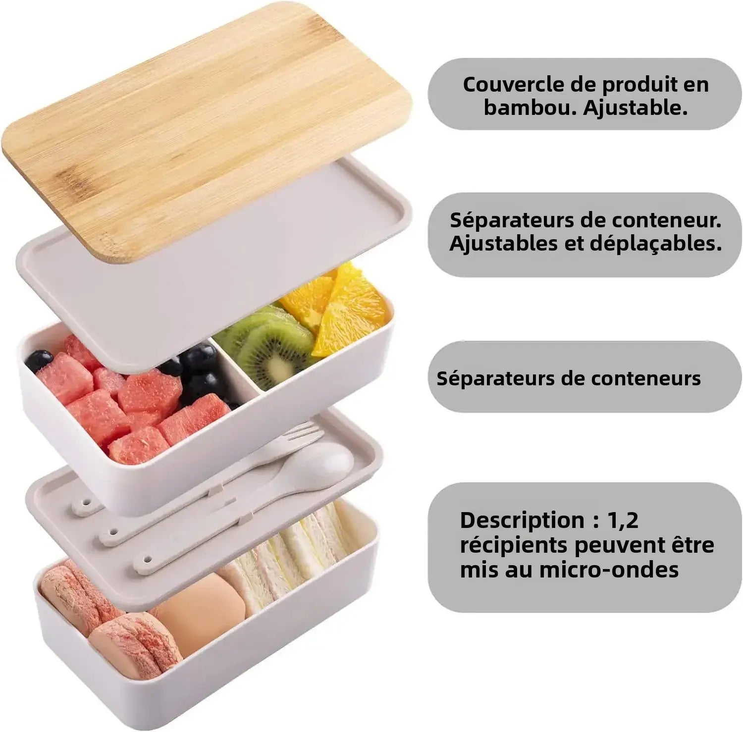 Bento 2 Étages en Plastique Écologique | Boîte à Lunch avec Couverts Bento