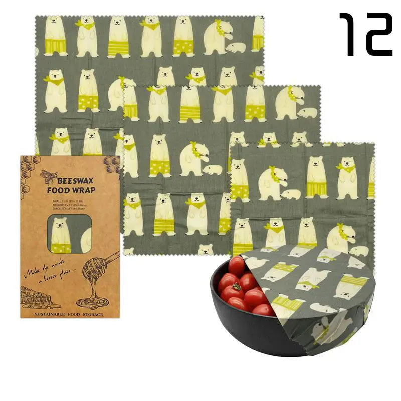 Lot de 3 Films Alimentaires Réutilisables en Coton Bio - Motifs Colorés far