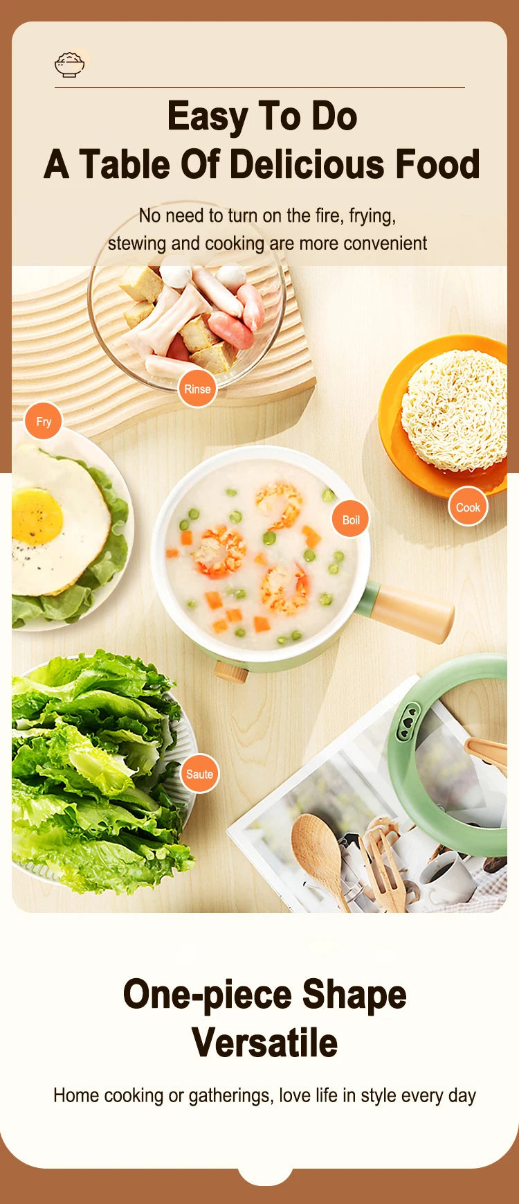 Plats préparés au mini cuiseur : œufs, soupe, nouilles, légumes