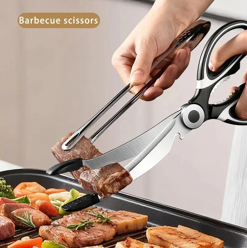 Ciseaux BBQ Multi-Fonctions Inox 304 avec Pince et Brosse Accessoire ciseaux
