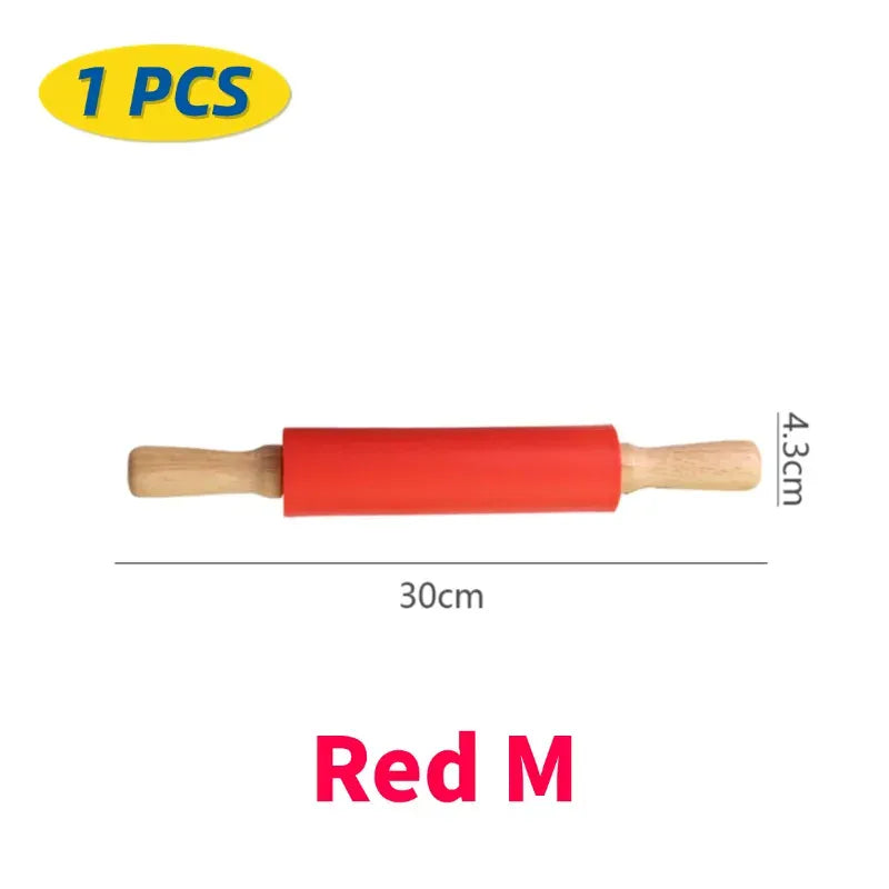 Rouleau à pâtisserie en silicone non-adhérent avec poignées en bois - Set de 14 pièces rouleaupatisserie